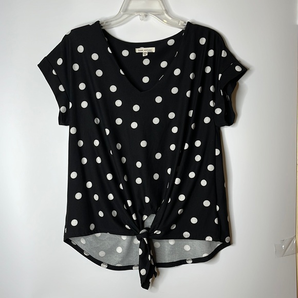 Faith and Joy Tops - Faith and Joy  by Monteau Womens Top shirt Stretch Black White Tie Front S SMALL